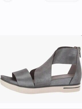 Eileen Fisher Sport Pewter Metallic Leather Crisscross Zip Sandals Size 9.5
